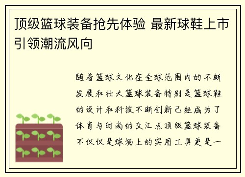 顶级篮球装备抢先体验 最新球鞋上市引领潮流风向