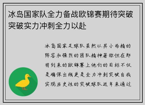 冰岛国家队全力备战欧锦赛期待突破突破实力冲刺全力以赴