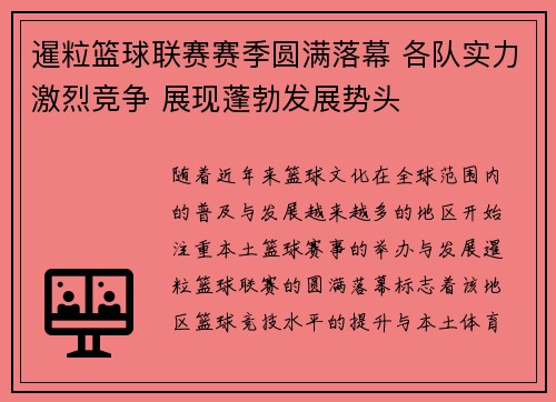 暹粒篮球联赛赛季圆满落幕 各队实力激烈竞争 展现蓬勃发展势头